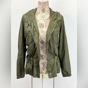 🛍️THERAPY Olive green cinch waist full zip jacket size L.‎